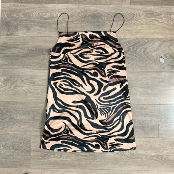 Zara Tiger Animal Print Cowl Neck Satin Slip Mini Dress Size Medium Brown Tan - Picture 16 of 16